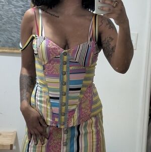 Christian Lacroix Pastel Striped Bustier Top in Pink, Yellow & Blue